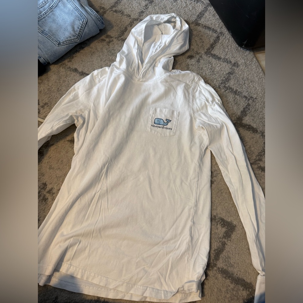 Vineyard Vines white Hooded Shirt with Blue logo